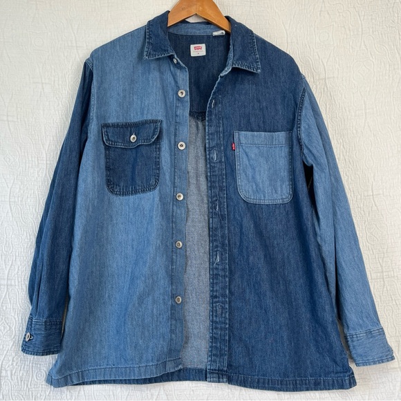 Levis Utility Shacket Mens Medium Denim Shirt Jacket Casual Patchwork Jean Top M - Picture 12 of 16